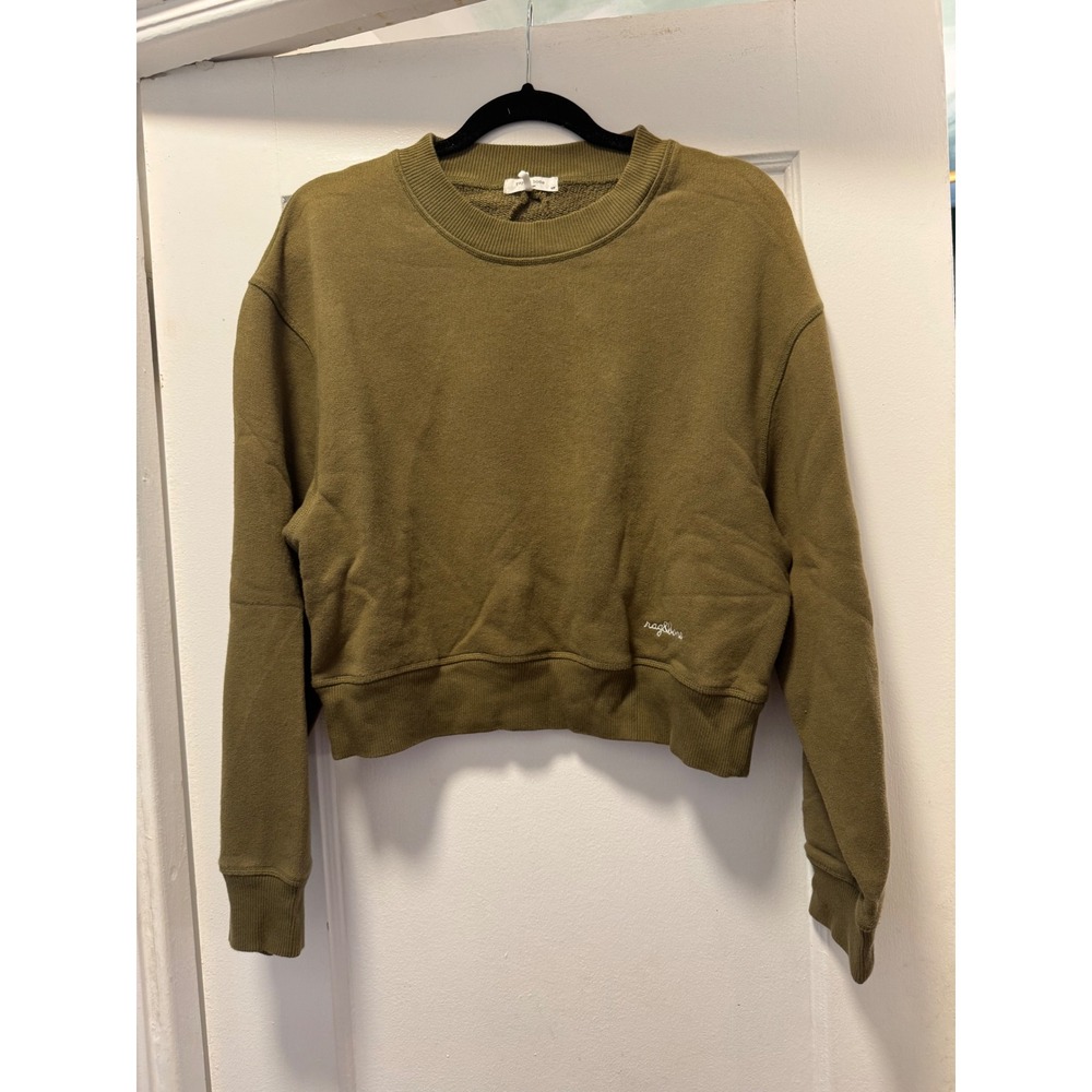 Rag & Bone Womens Cropped Sweatshirt Olive Green Crew Neck Pullover Small